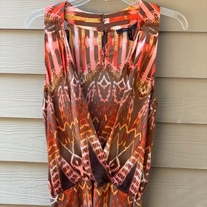 BCBGMaxazria Orange Brown Print Romper - crepe